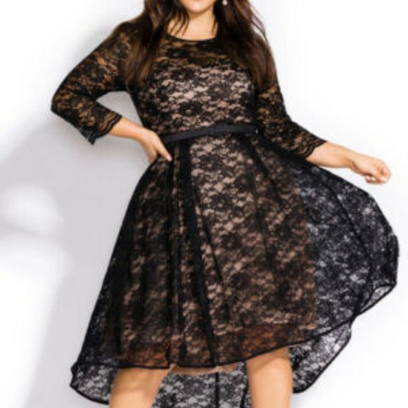 City Chic Dresses & Skirts - City Chic Lace Lover Belted Fit & Flare Dress Black A Line Plus Size 16 H11533